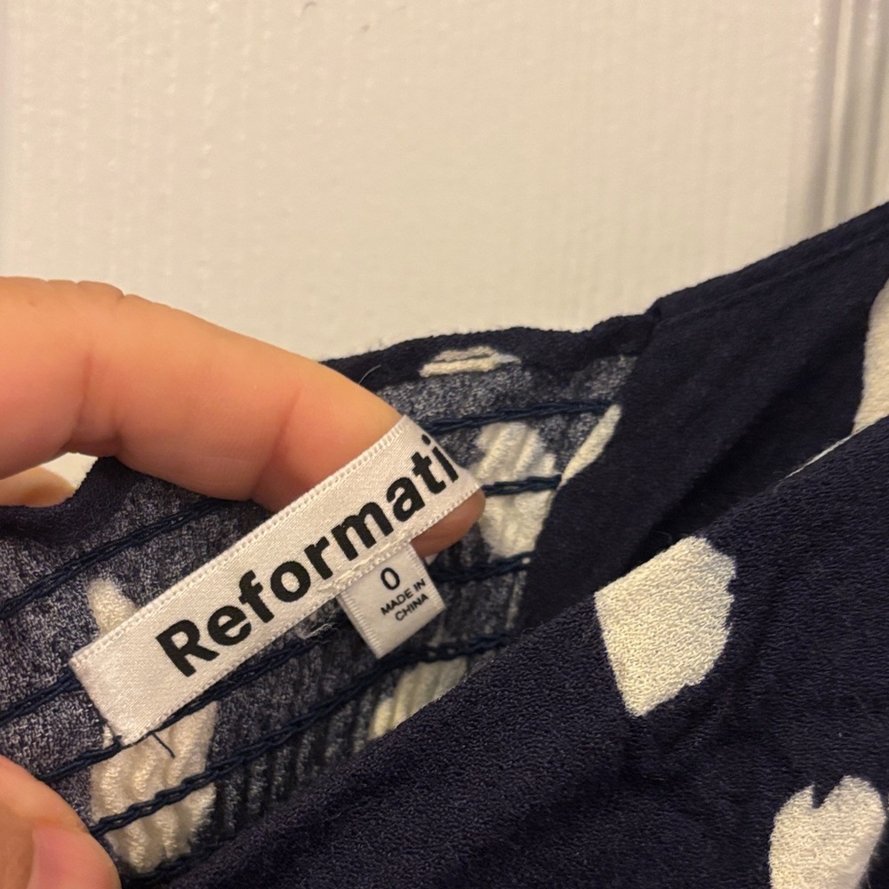 Reformation sigmund midi Navy and White Long Sleeve Dres - Picture 8 of 12